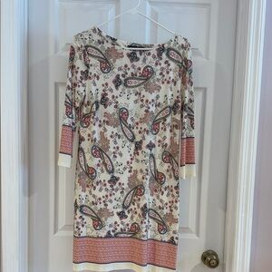 Atmosphere Cream and Red Paisley Long Sleeve Dress